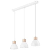 Lamkur Pendelleuchte weiß Stahl Holz B/H/L: ca. 13x80x70 cm E27 3 Brennstellen NICO - weiß (70,00/13,00/80,00cm) - Lamkur