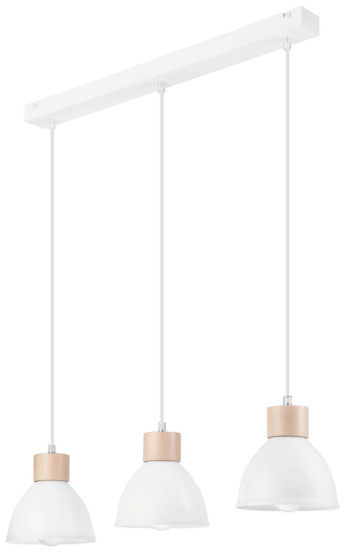 Lamkur Pendelleuchte weiß Stahl Holz B/H/L: ca. 13x80x70 cm E27 3 Brennstellen NICO - weiß (70,00/13,00/80,00cm) - Lamkur