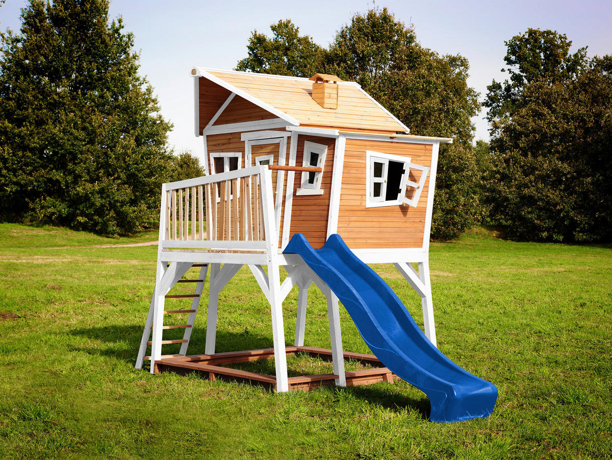 AXI Spielhaus Max braun B/H/L: ca. 432x288x193 cm Max - braun/blau (193,00/432,00/288,00cm) - AXI