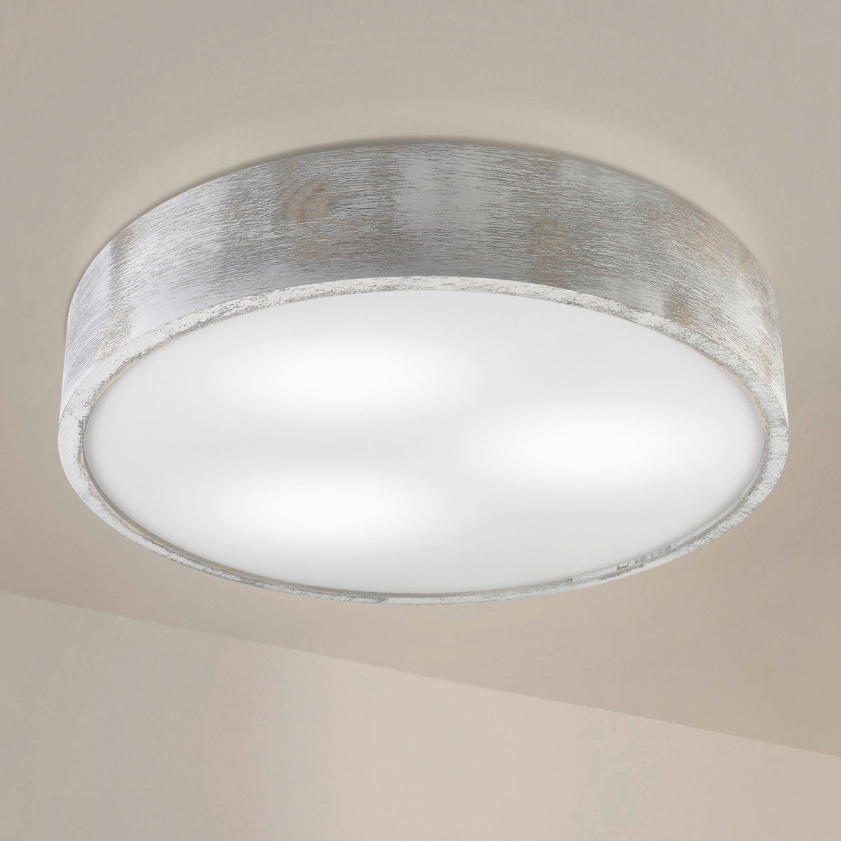 Lamkur Deckenleuchte weiß hellbraun Holz Glas B/H/L: ca. 48,5x12x48,5 cm 3 Brennstellen Eveline - weiß/hellbraun (48,50/48,50/12,00cm) - Lamkur