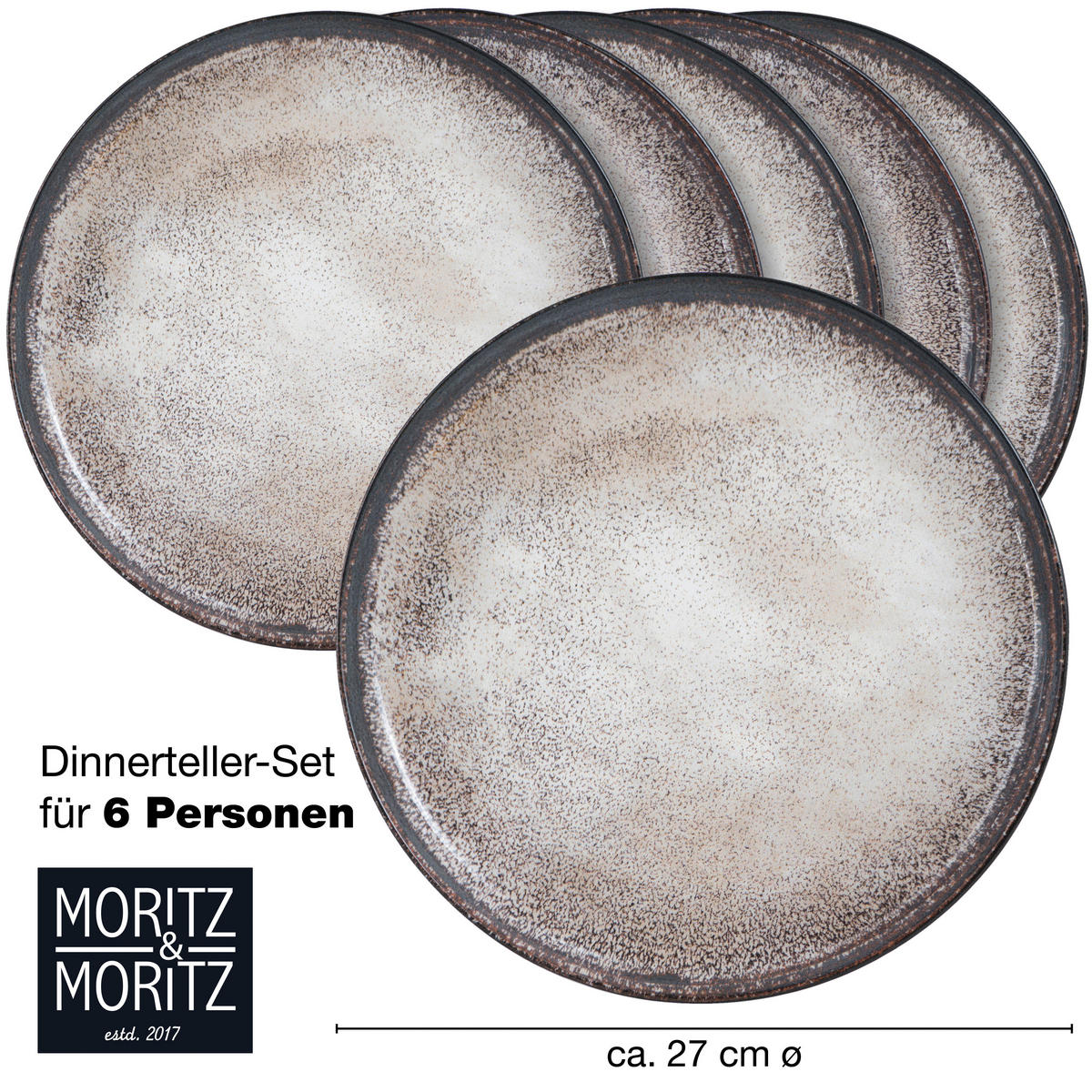 Moritz & Moritz Essteller flach beige Porzellan D: ca. 27 cm Essteller_6er flach - beige (27,00cm) - Moritz & Moritz