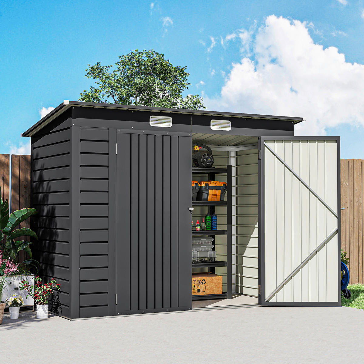Outsunny Gerätehaus grau B/H/L: ca. 121x183x249 cm Gerätehaus - grau (249,00/121,00/183,00cm) - Outsunny