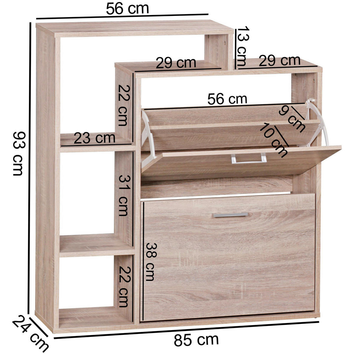 Schuhkipper Eiche Sonoma Nachbildung B/H/T: ca. 24x93x85 cm Schuhkipper - Eiche (24,00/93,00/85,00cm) - Wohnling
