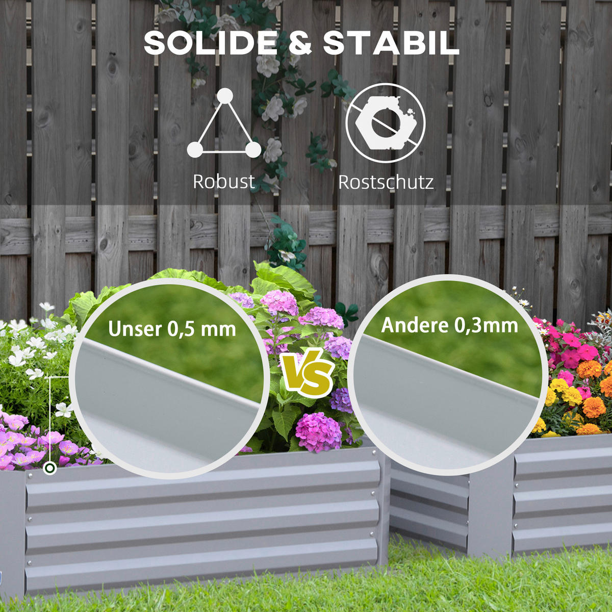 Outsunny Hochbeet 2er-Set grau Stahl B/H/L: ca. 100x30x100 cm Hochbeet 2er-Set - grau (100,00/100,00/30,00cm) - Outsunny