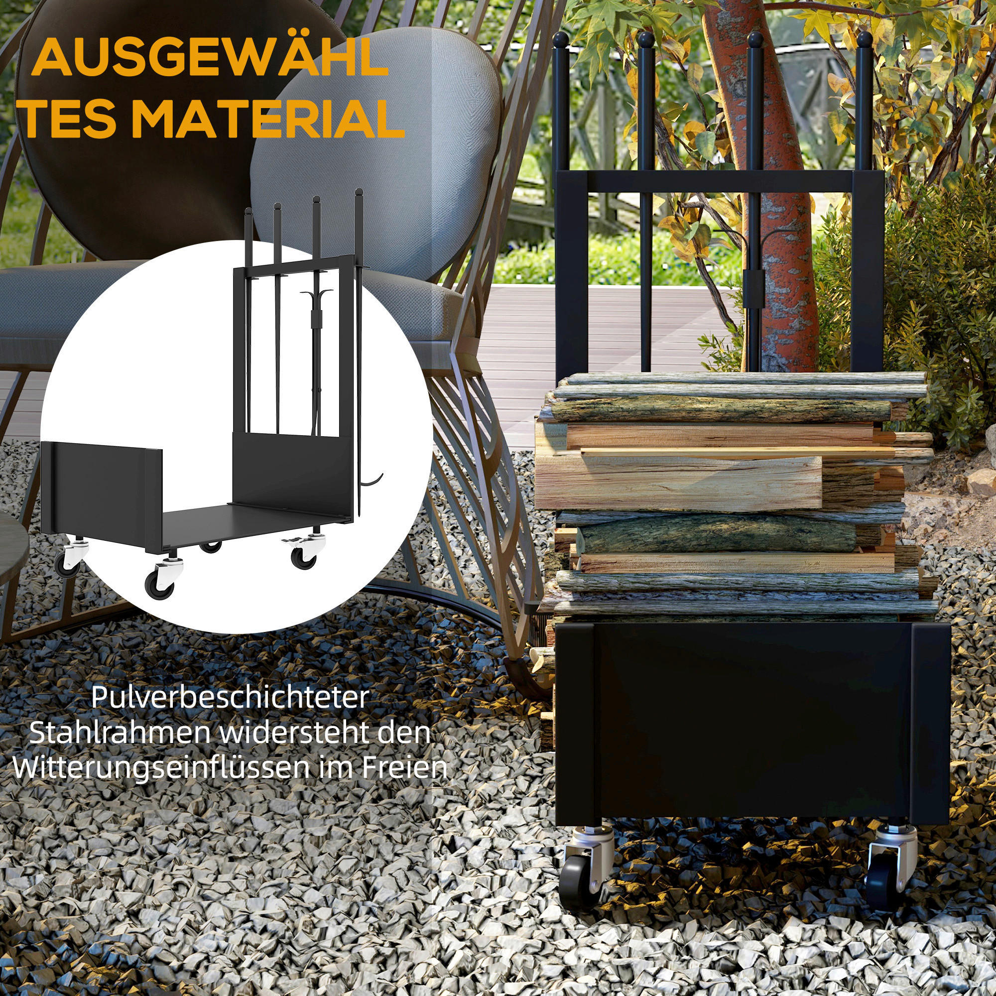 Outsunny Kaminholzständer schwarz B/H/L: ca. 30x76x48 cm Kaminholzständer - schwarz (48,00/30,00/76,00cm) - Outsunny