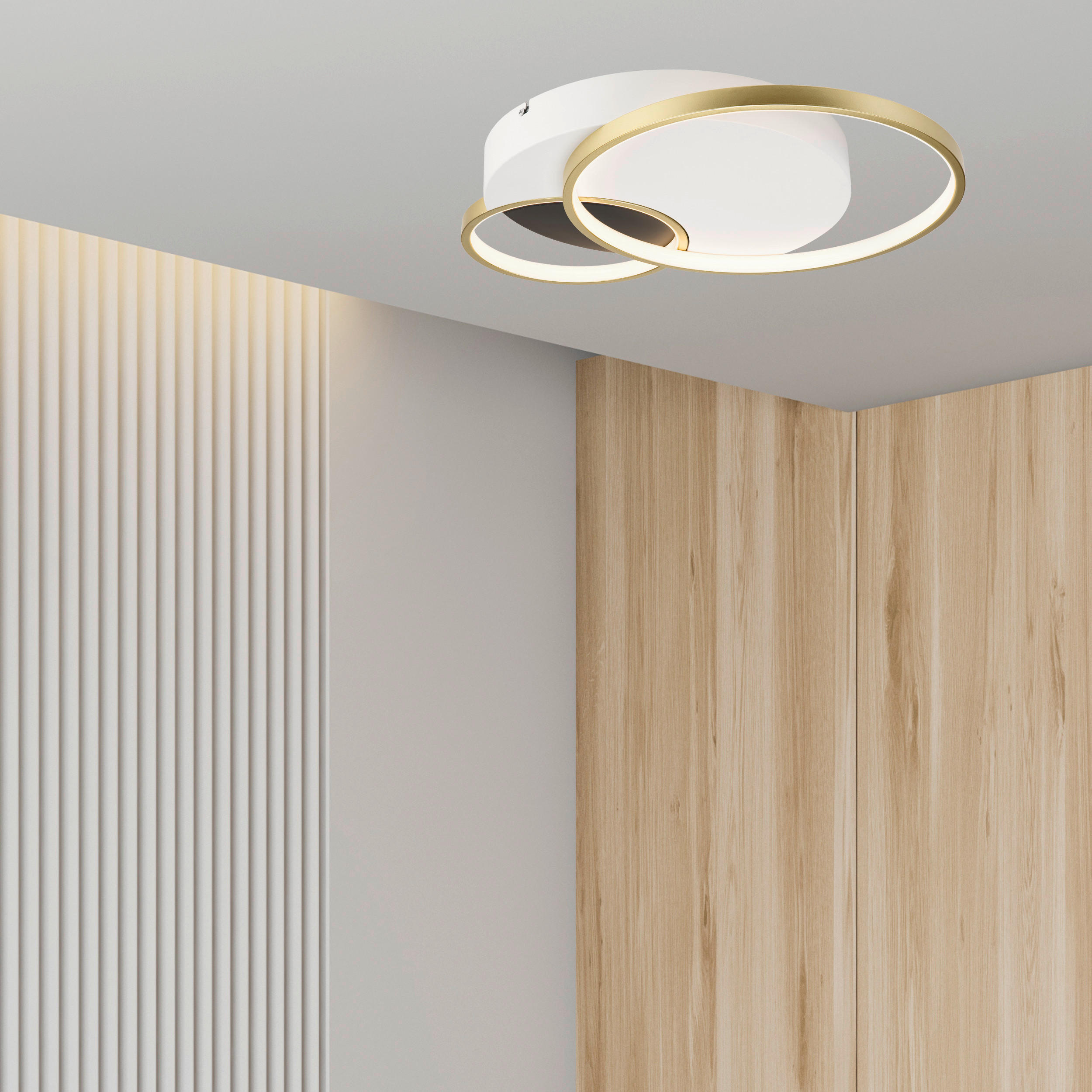 Lamkur LED-Deckenleuchte BENITO 50973 gold weiß Stahl PVC H/L: ca. 7x57 cm 3 Brennstellen Benito - gold/weiß (57,00cm) - Lamkur