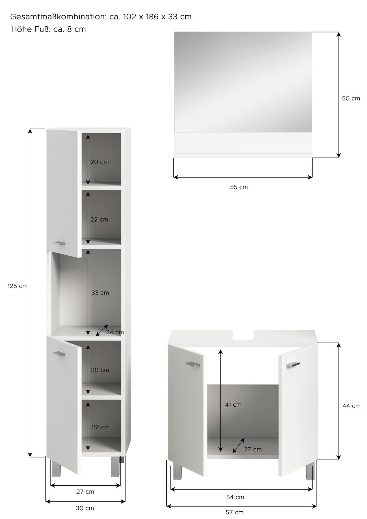 Badezimmer-Set BOSTON weiß B/H/T: ca. 102x186x33 cm BOSTON - weiß (102,00/186,00/33,00cm) - xonox.home