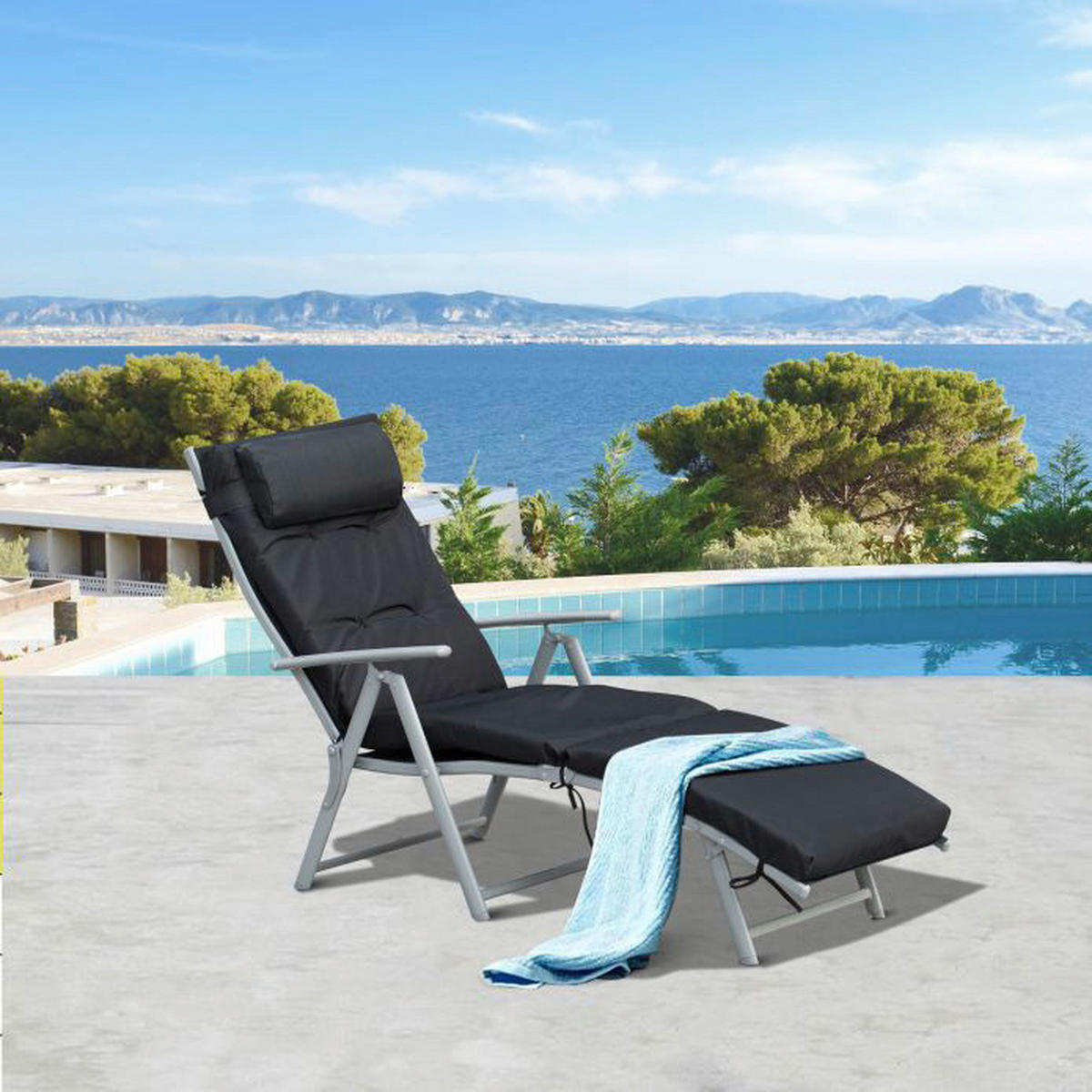 Outsunny Sonnenliege schwarz Metall B/H/L: ca. 64x101x180 cm Sonnenliege - schwarz (180,00/64,00/101,00cm) - Outsunny