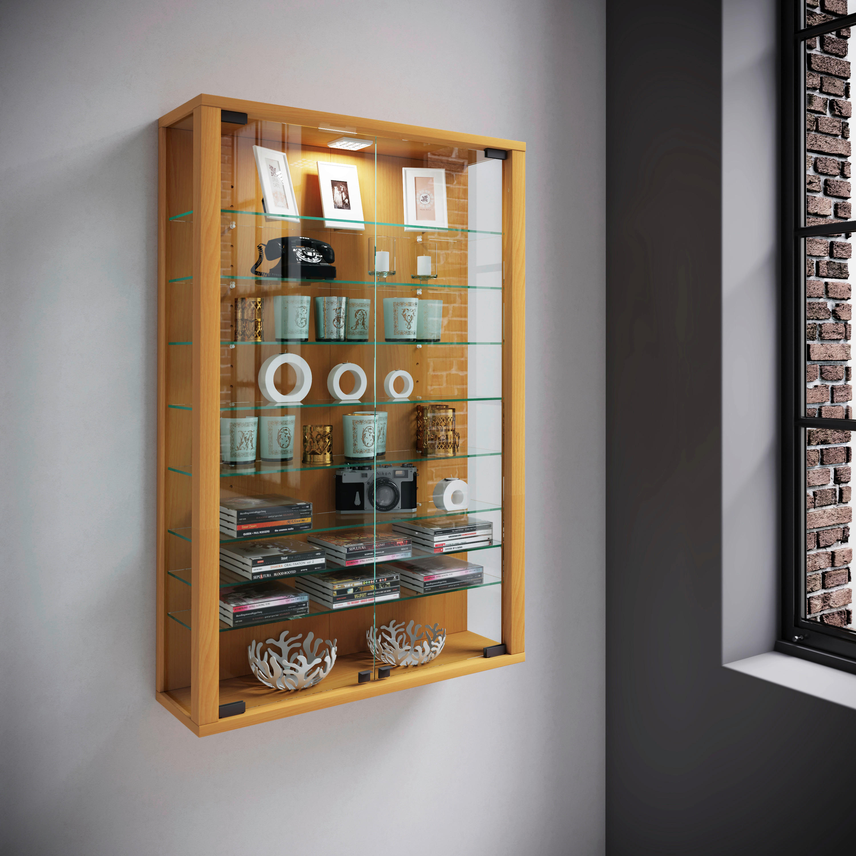 Vitrine Vitrosa Mini buche Nachbildung weiß Holzwerkstoff Holzwerkstoff Vitrosa Mini - weiß/buche - VCM Möbel
