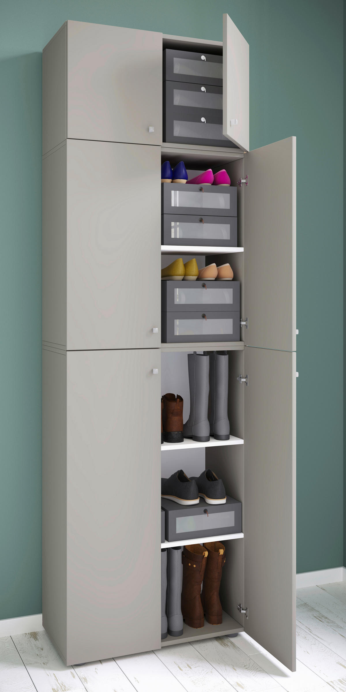 Schuhschrank Lona grau weiß B/H/T: ca. 70x223x39 cm Lona - weiß/grau (70,00/223,00/39,00cm) - VCM Möbel