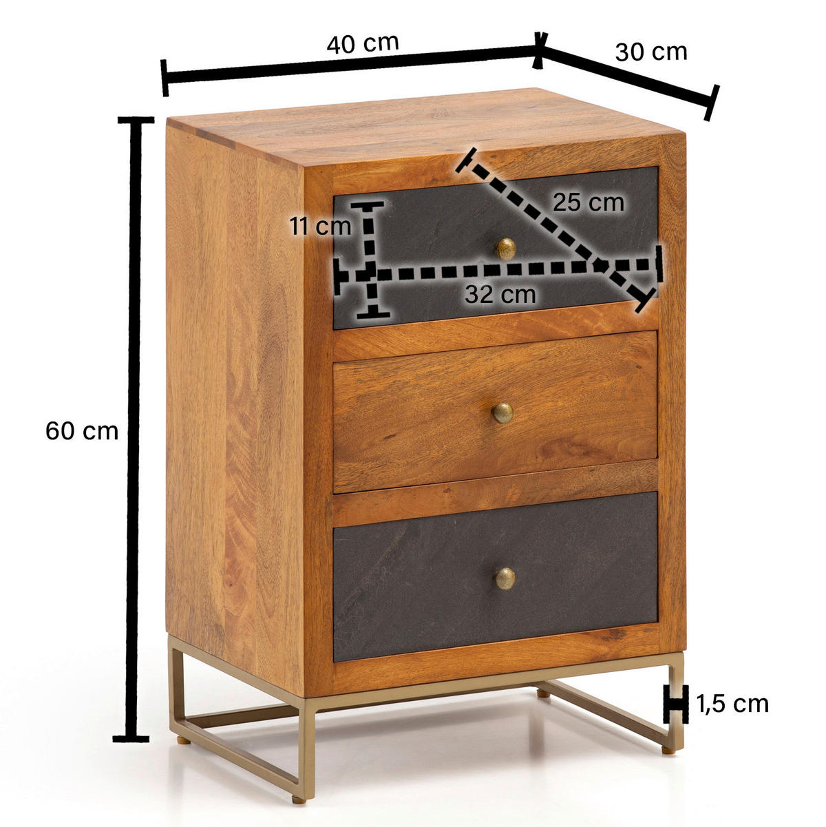 Nachtkonsole braun B/H/T: ca. 40x60x30 cm Nachttisch - braun/anthrazit (40,00/60,00/30,00cm) - Wohnling