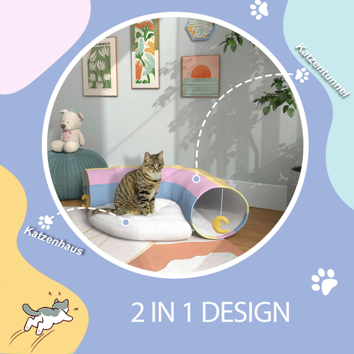 PawHut Katzen-Zubehör bunt Polypropylen B/H/L: ca. 65x105x28 cm Katzentunnel - bunt (28,00/65,00/105,00cm) - PawHut