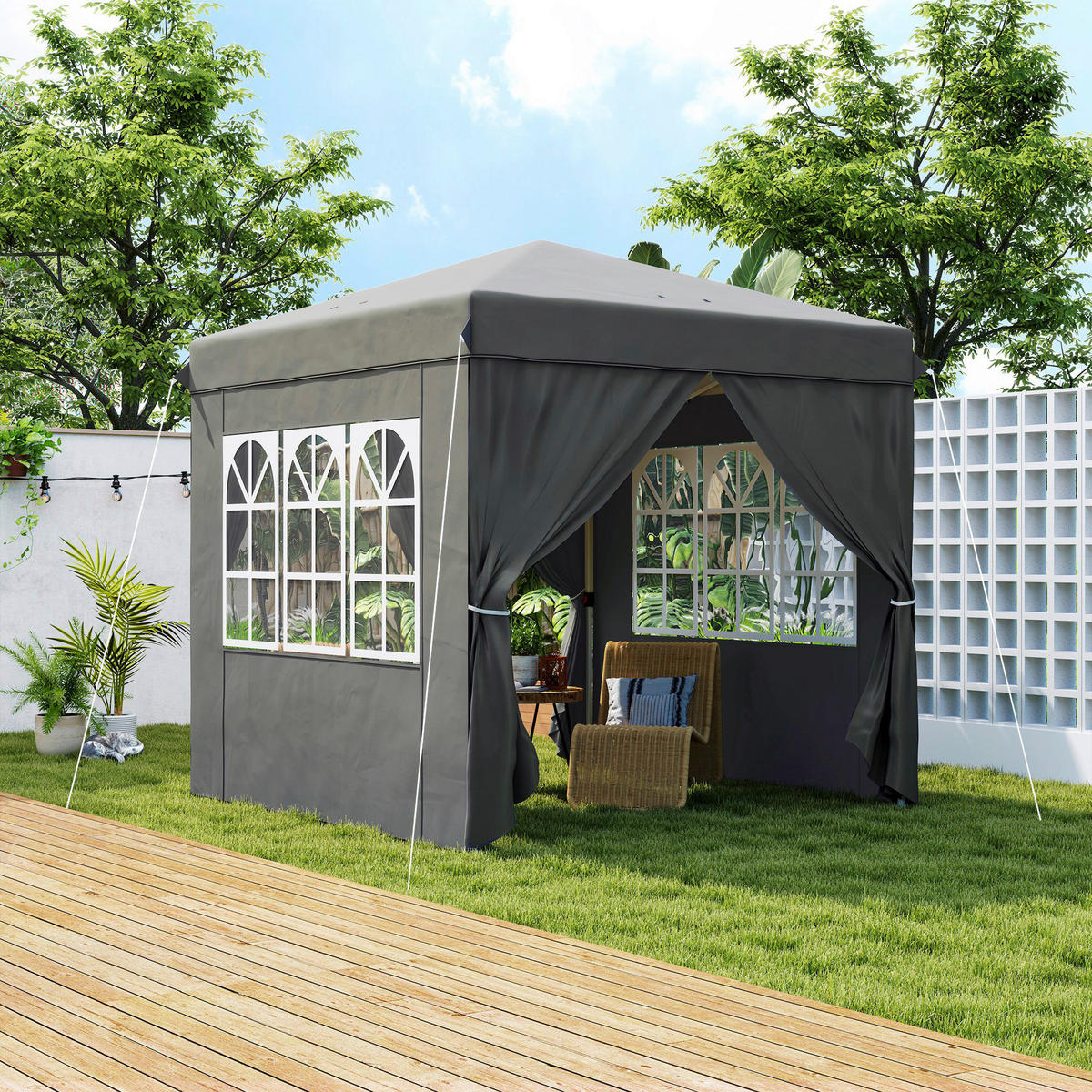 Outsunny Pavillon dunkelgrau Metall B/H/L: ca. 250x268x250 cm Pavillon - dunkelgrau (250,00/250,00/268,00cm) - Outsunny