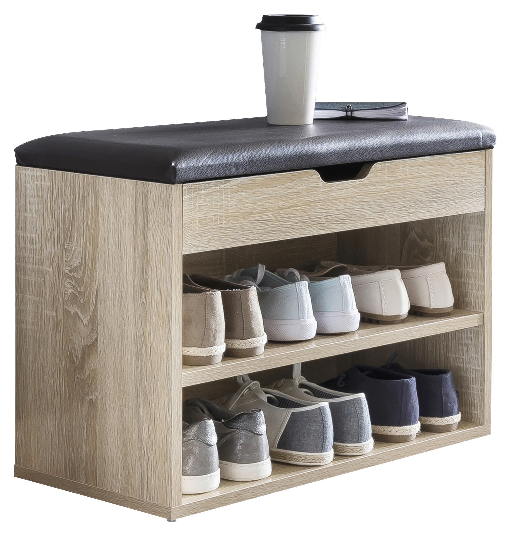 Schuhbank dunkelbraun Eiche Sonoma Nachbildung B/H/T: ca. 60x40x30 cm Schuhbank - Eiche/dunkelbraun (60,00/40,00/30,00cm) - Wohnling