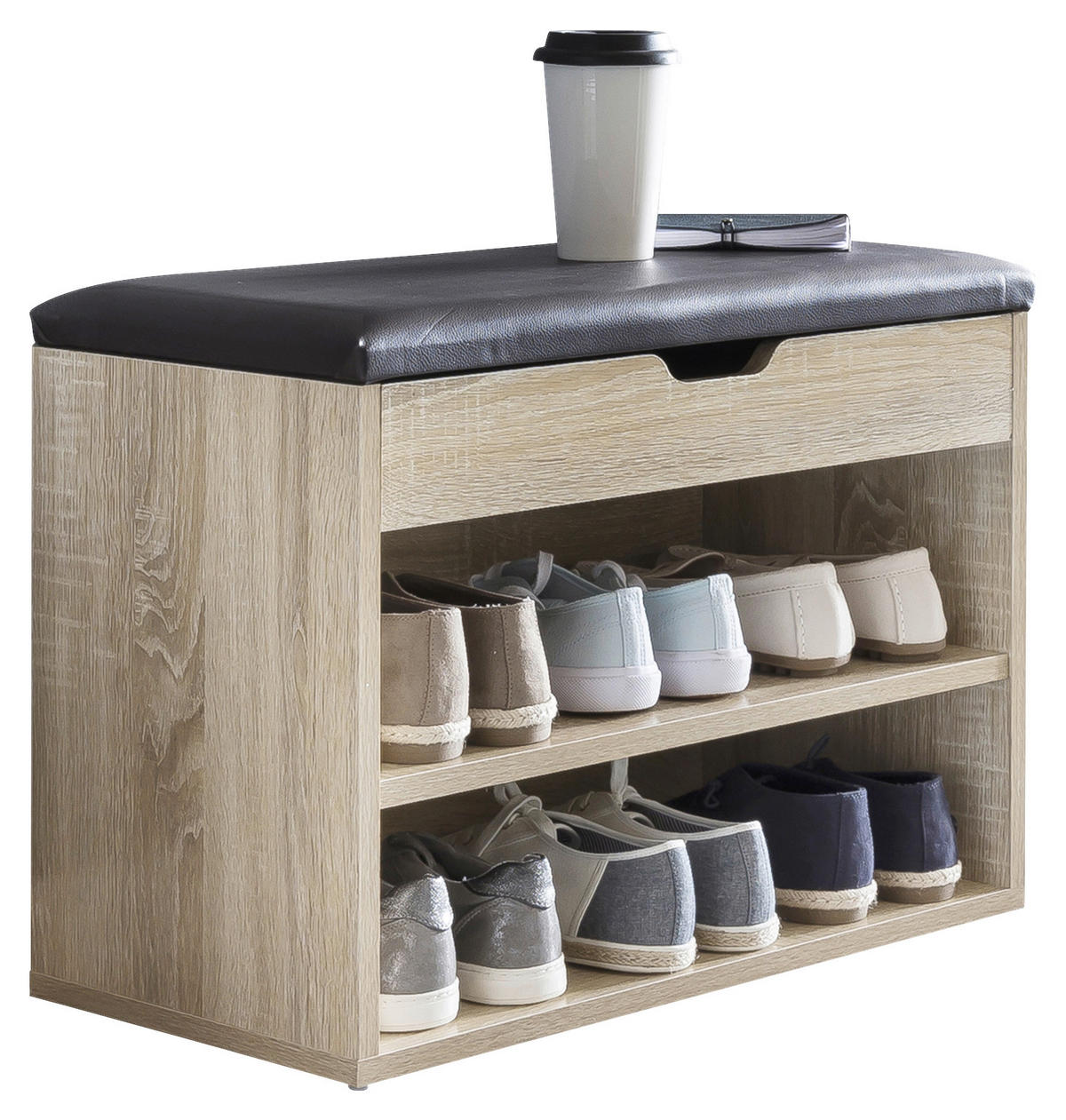 Schuhbank dunkelbraun Eiche Sonoma Nachbildung B/H/T: ca. 60x40x30 cm Schuhbank - Eiche/dunkelbraun (60,00/40,00/30,00cm) - Wohnling