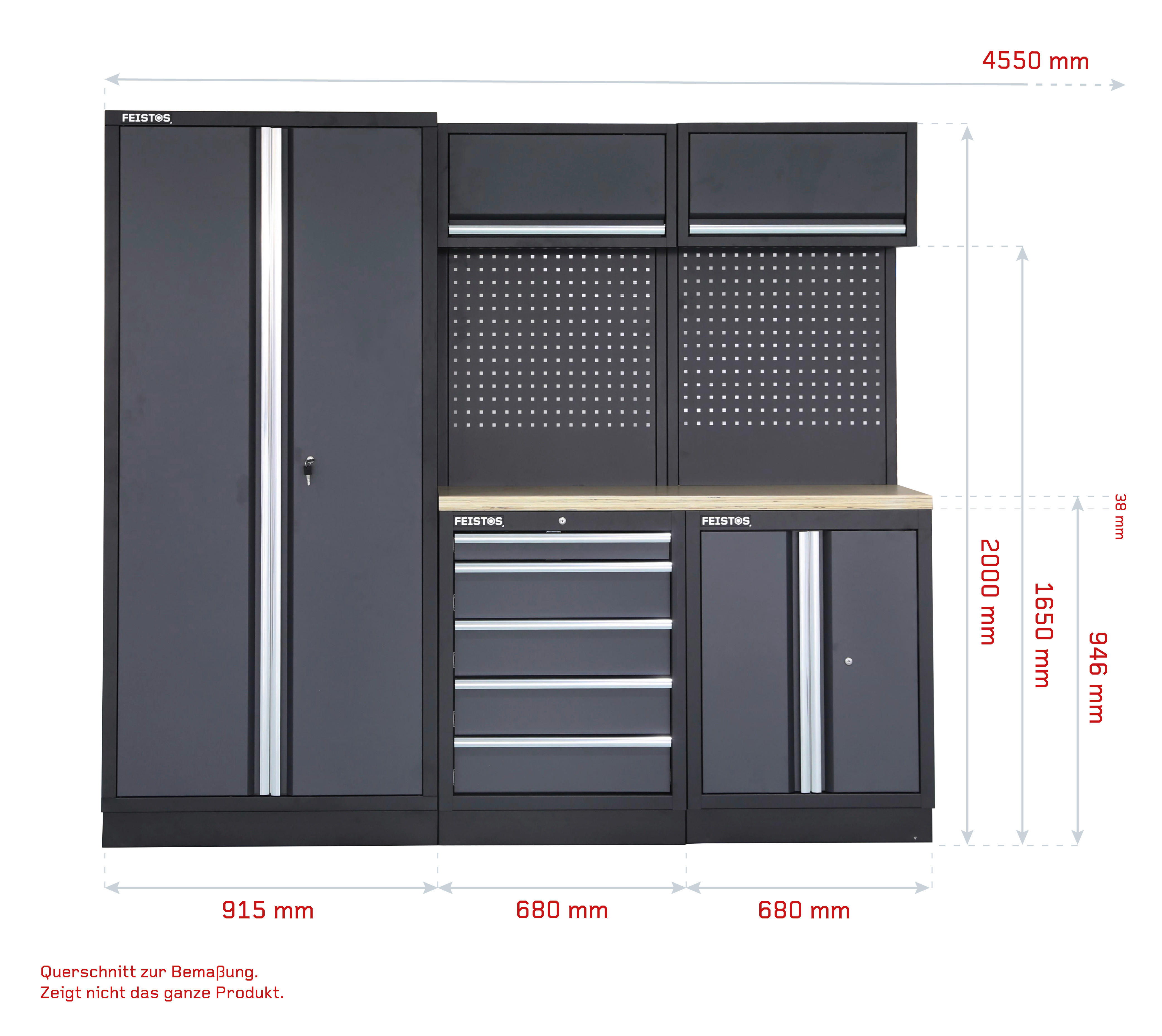 Werkstatteinrichtung Apollo schwarz B/H/L: ca. 456x200x46 cm Apollo - schwarz/anthrazit (46,00/456,00/200,00cm) - Feistos