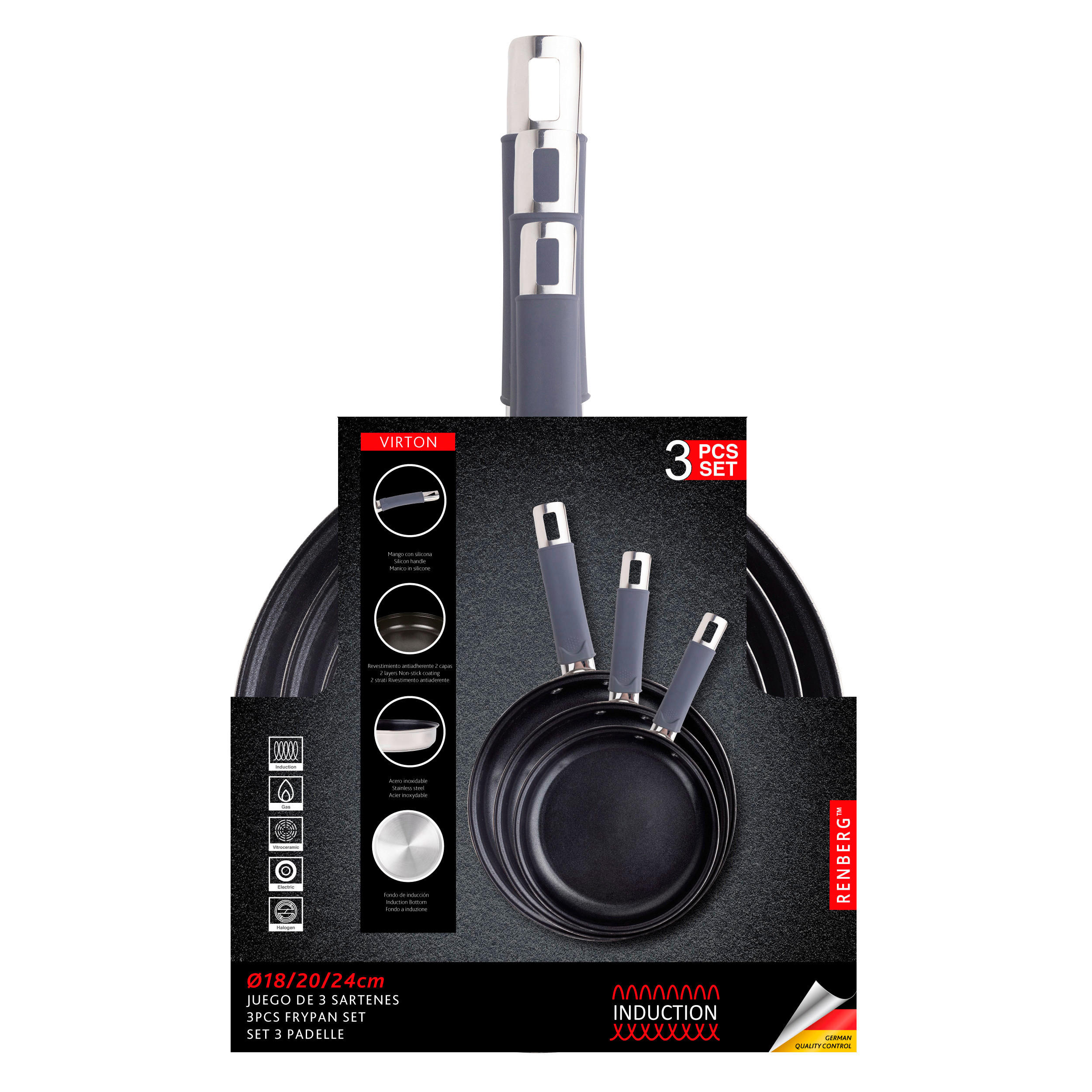 Thumbnail - RENBERG Pfannenset VIRTON schwarz Edelstahl 3 tlg.