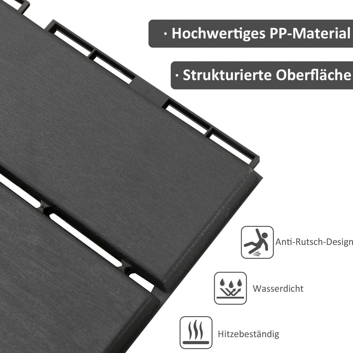 Outsunny Terrassenfliese schwarz B/L: ca. 30x30 cm Terrassenfliese - schwarz (30,00/30,00/2,00cm) - Outsunny