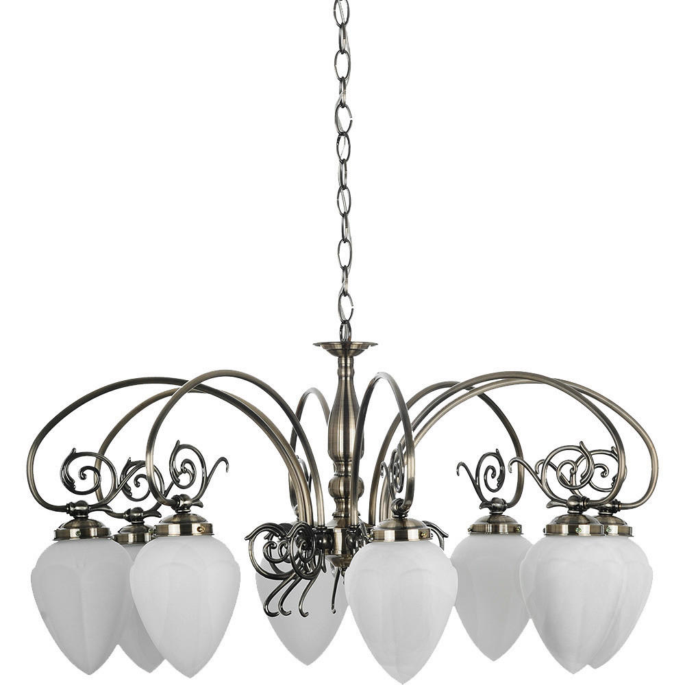 SPOT Light Kronleuchter 5940811 altmessing weiß Metall Glas H/D: ca. 95x74 cm E14 8 Brennstellen Bossa - weiß/altmessing (74,00/95,00cm) - SPOT Light