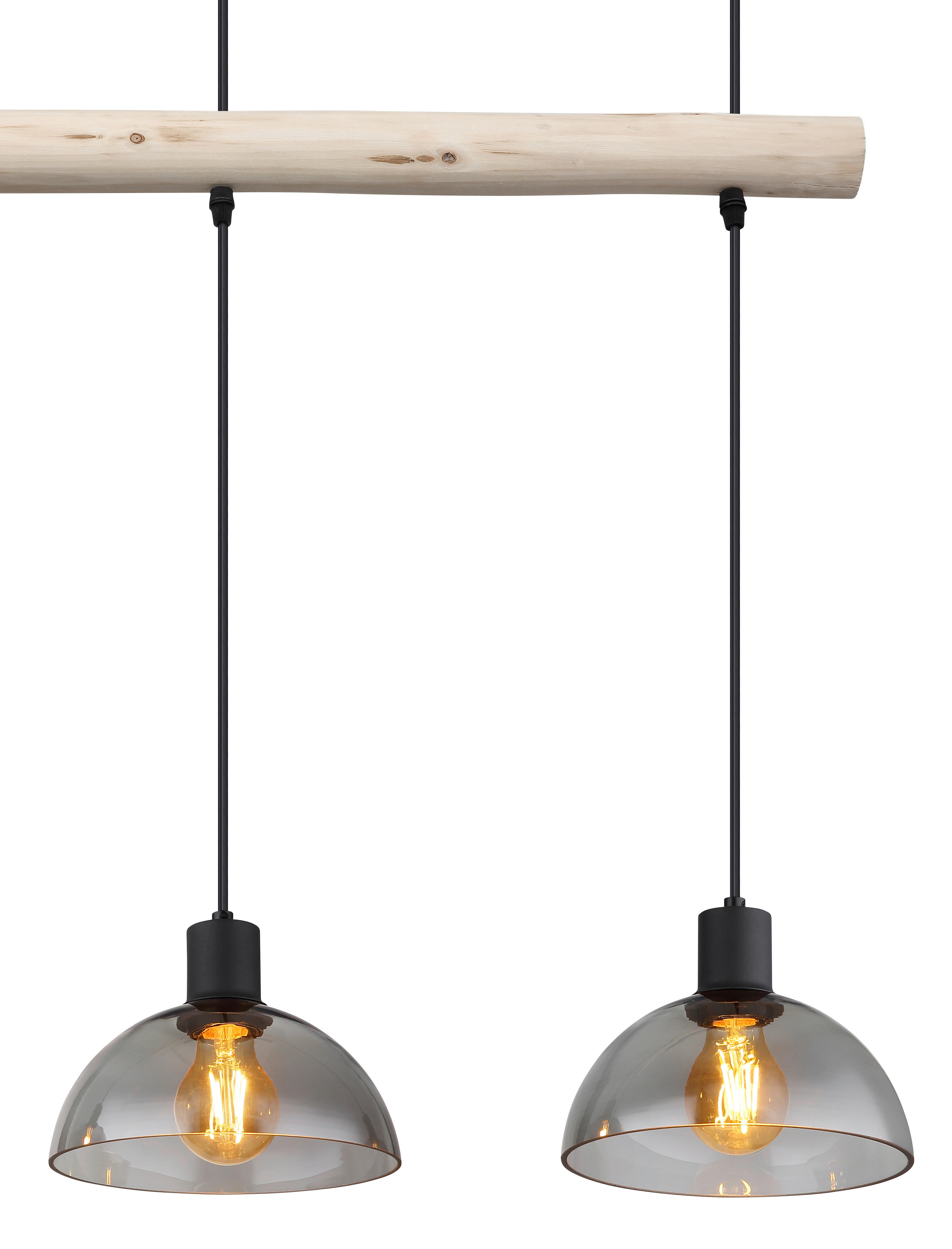 GLOBO Pendelleuchte Rauch natur mattschwarz Holz Glas Metall B/H/T: ca. 20x120x80 cm E27 3 Brennstellen LINDI - natur/mattschwarz (20,00/120,00/80,00cm) - GLOBO
