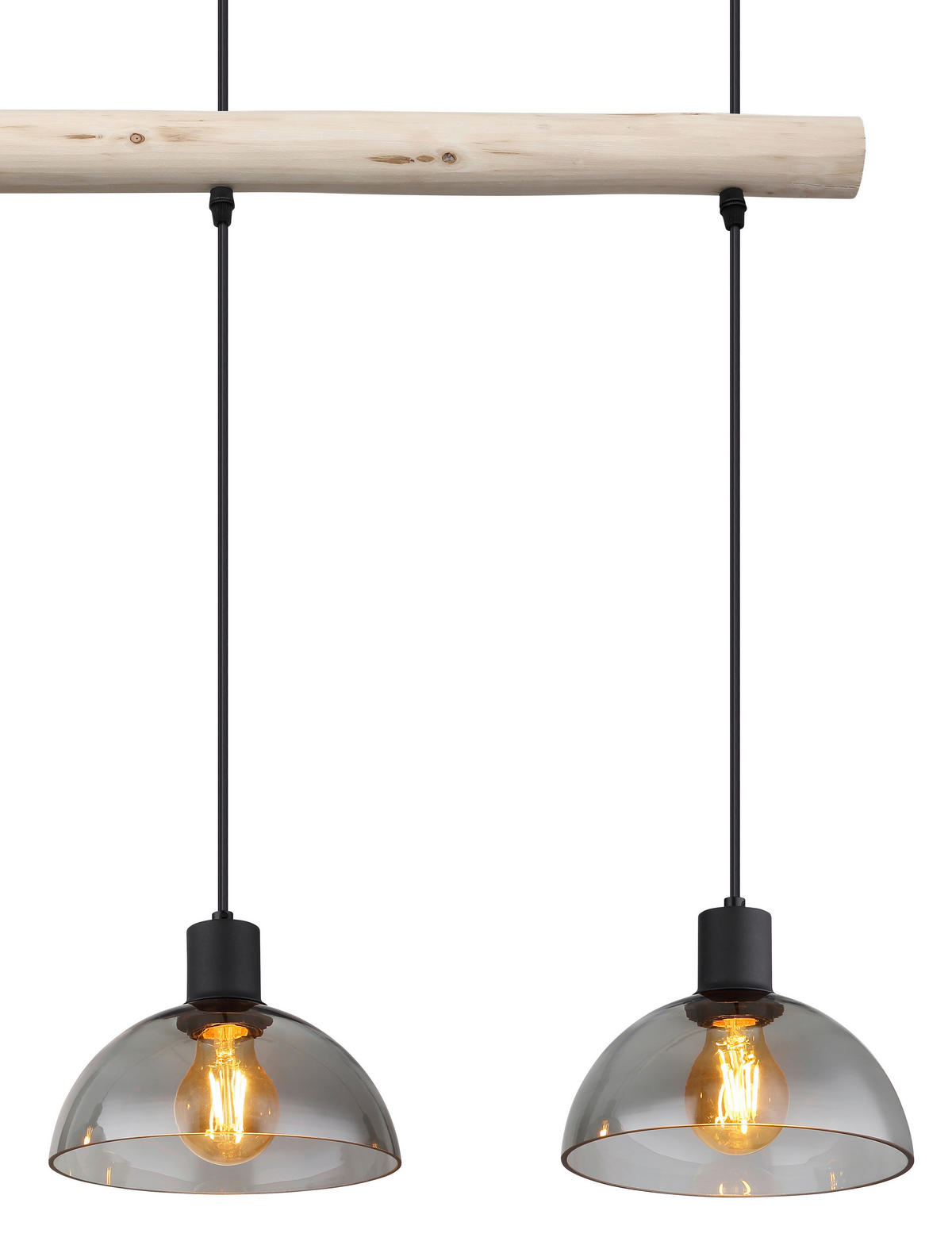 GLOBO Pendelleuchte Rauch natur mattschwarz Holz Glas Metall B/H/T: ca. 20x120x80 cm E27 3 Brennstellen LINDI - natur/mattschwarz (20,00/120,00/80,00cm) - GLOBO