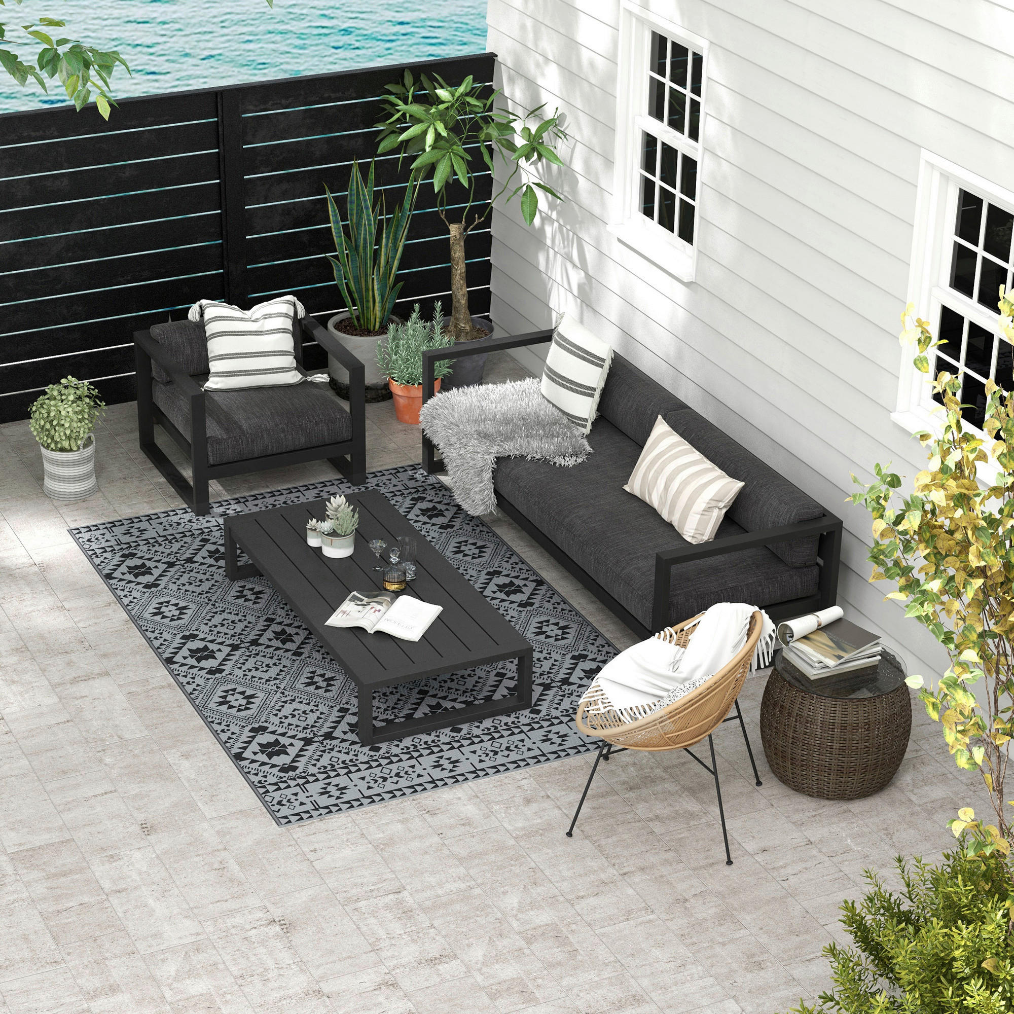 Outsunny Outdoor-Teppich grau B/H/L: ca. 274x182x0,3 cm Outdoor-Teppich - schwarz/grau (0,30/274,00/182,00cm) - Outsunny