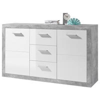 Sideboard Stone Beton Optik weiß glänzend B/H/T: ca. 147x89x37 cm Stone - Beton/weiß (147,00/89,00/37,00cm)