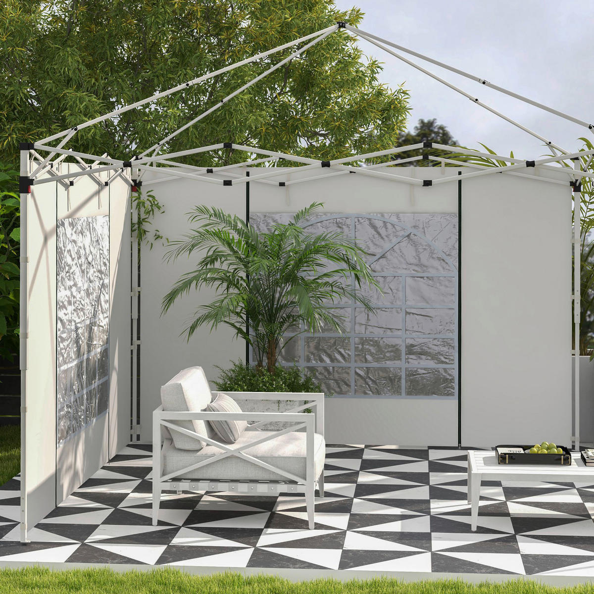 Outsunny Pavillon-Seitenwände weiß Polyester H/L: ca. 195x295 cm Pavillon-Seitenwände - weiß (295,00cm) - Outsunny