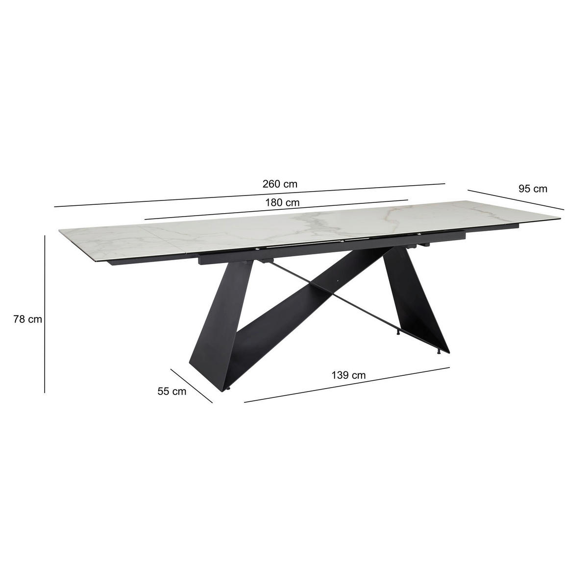 Esstisch weiß Marmor Optik B/H/T: ca. 180x76x95 cm Esszimmertisch - weiß (180,00/76,00/95,00cm) - Wohnling