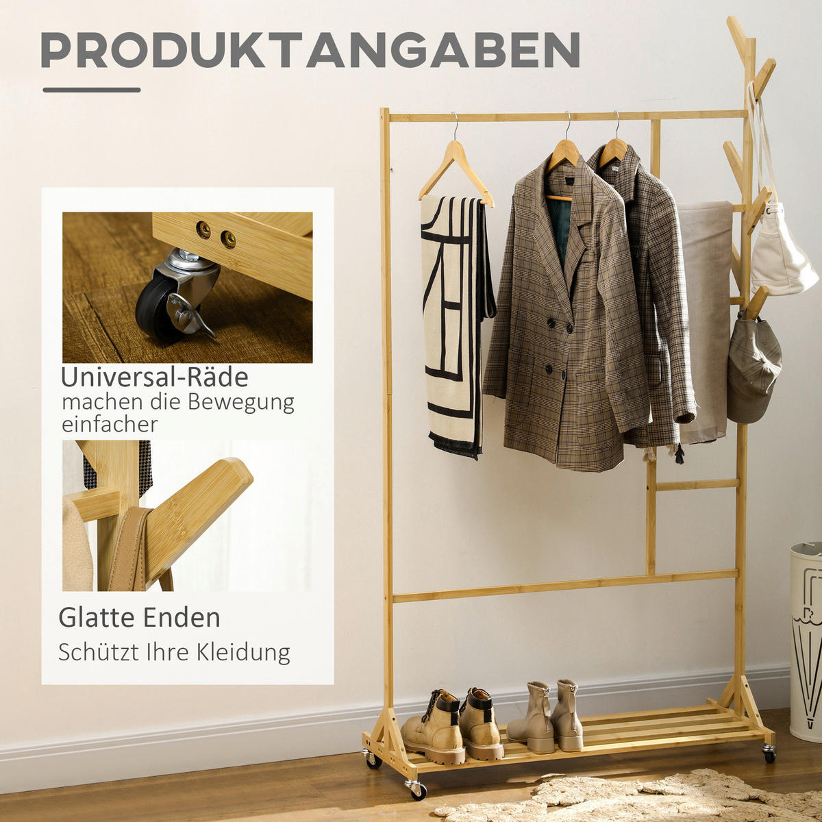 HOMCOM Kleiderständer natur Polypropylen B/H/L: ca. 37x100x191 cm Kleiderständer - natur (191,00/37,00/100,00cm) - HOMCOM