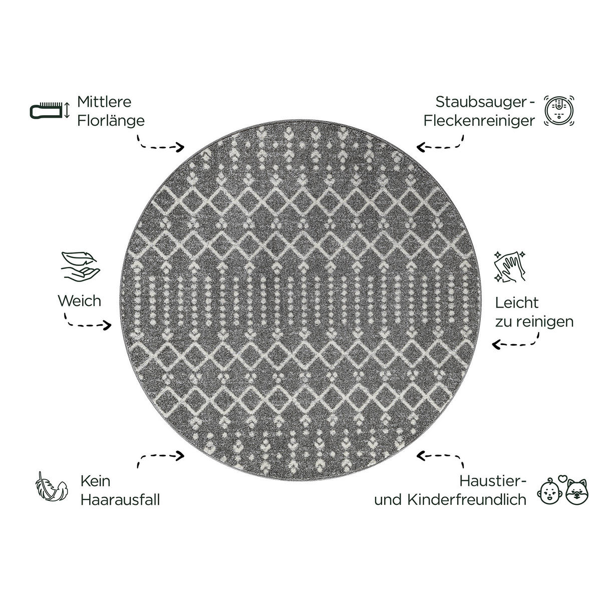 Sanat Teppich anthrazit B/L: ca. 120x120 cm Teppich_Boho_8203_120x120 - anthrazit (120,00/120,00cm) - Sanat