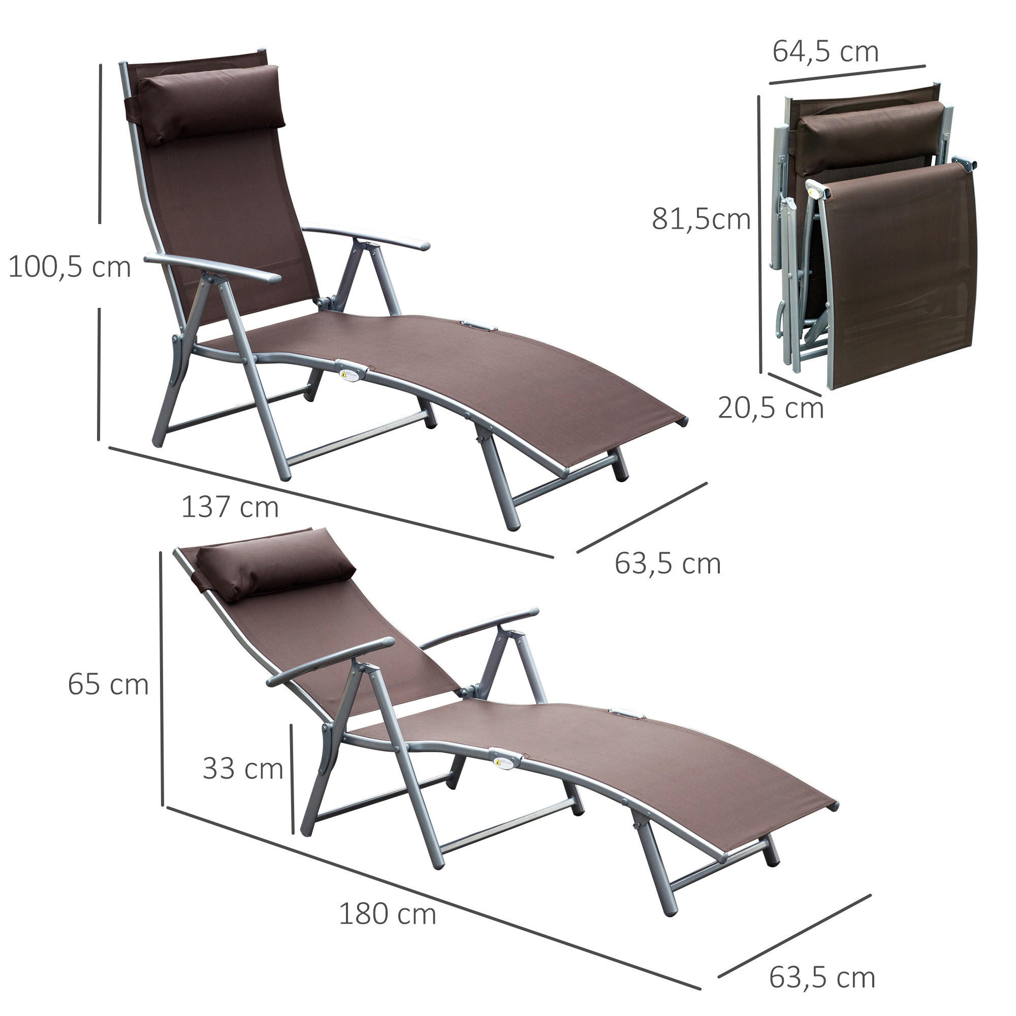 Outsunny Gartenliege braun Stoff B/H/L: ...