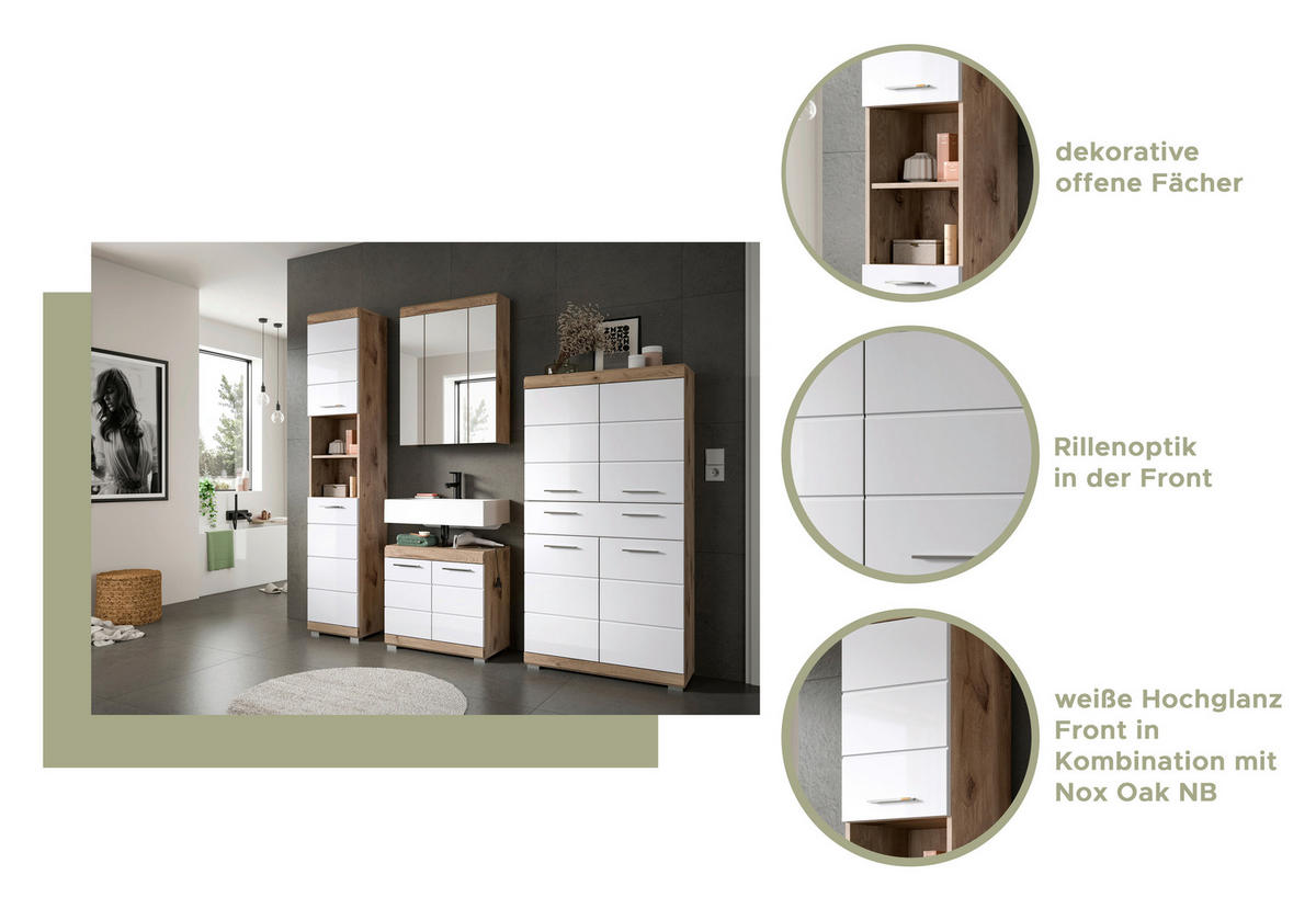 Spiegelschrank Wave Nachbildung B/H/T: ca. 60x79x18 cm Wave - (60,00/79,00/18,00cm)