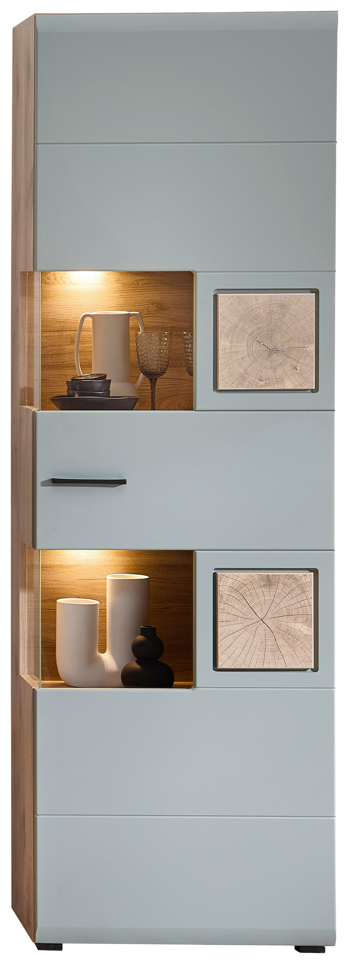 Vitrine Fun Plus 2 salbei Oak Eiche Viking Nachbildung B/H/T: ca. 65x205x37 cm Fun Plus 2 - Oak/salbei (65,00/205,00/37,00cm)