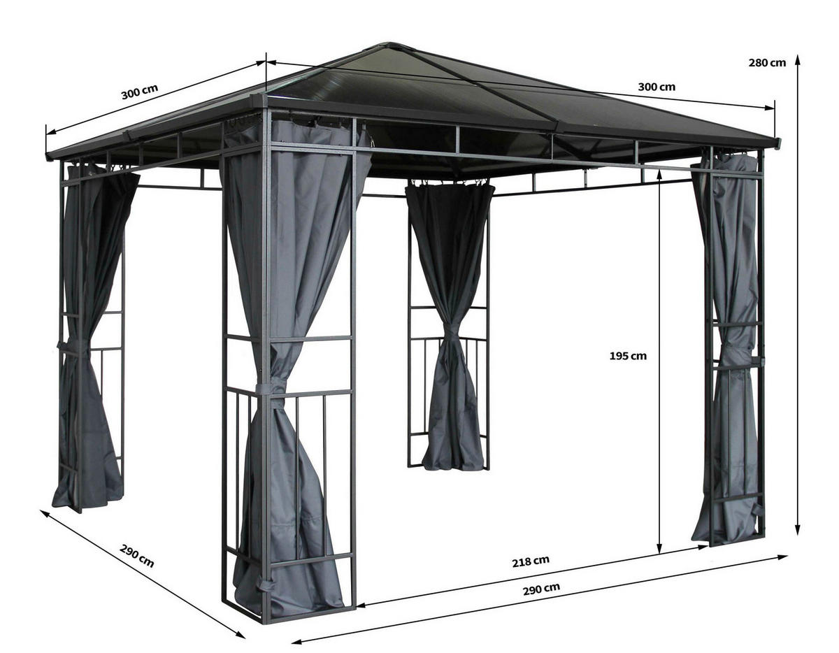 Grasekamp Hardtop-Pavillon Limone schwarz Stahl B/H/L: ca. 300x280x300 cm Limone - braun/schwarz (300,00/300,00/280,00cm) - Grasekamp