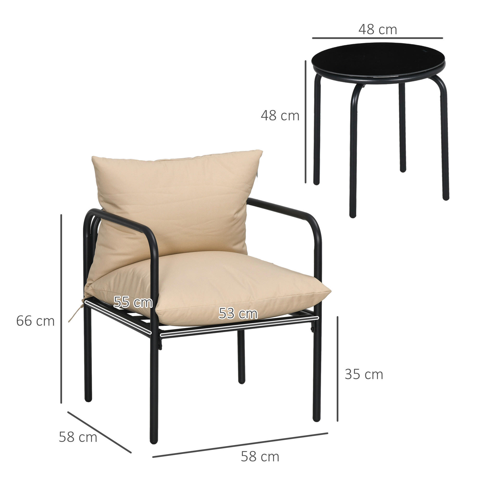 Outsunny Sitzgruppe beige Edelstahl B/H/L: ca. 58x58x66 cm Gartenmöbel-Set - beige (66,00/58,00/58,00cm) - Outsunny