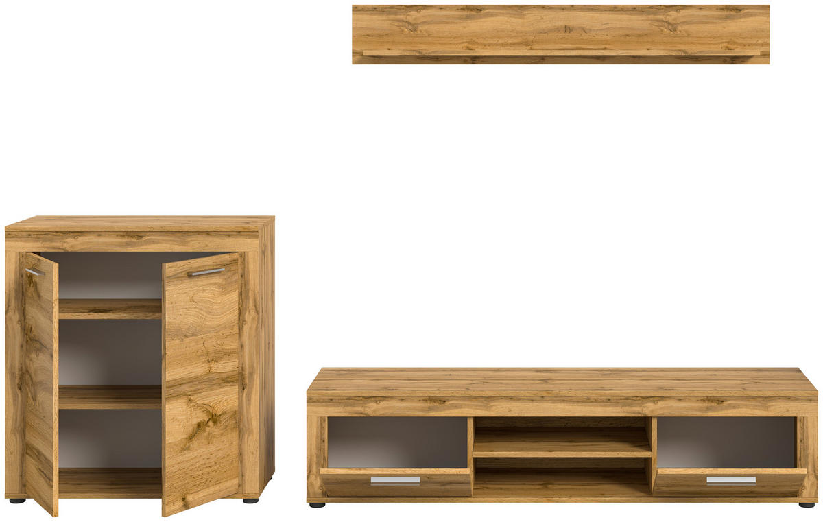 Wohnwand Jam Eiche Wotan Nachbildung B/H/T: ca. 255x159x35 cm Jam - Eiche (255,00/159,00/35,00cm) - xonox.home