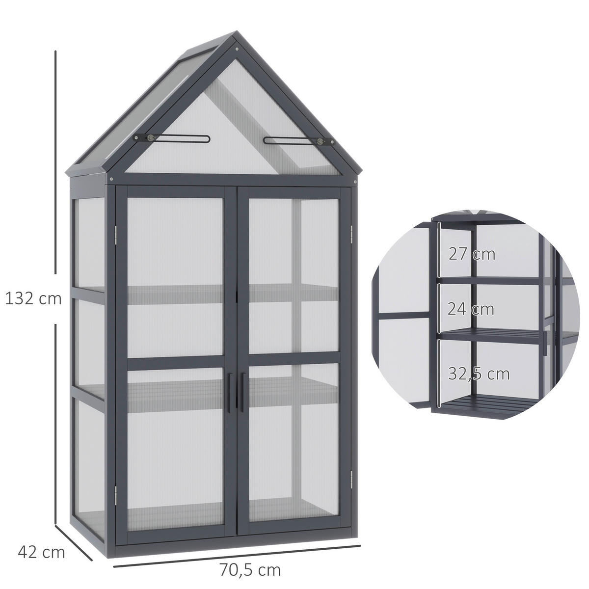 Outsunny Gewächshaus B/H/L: ca. 42x132x70,5 cm Gewächshaus - grau (70,50/42,00/132,00cm) - Outsunny