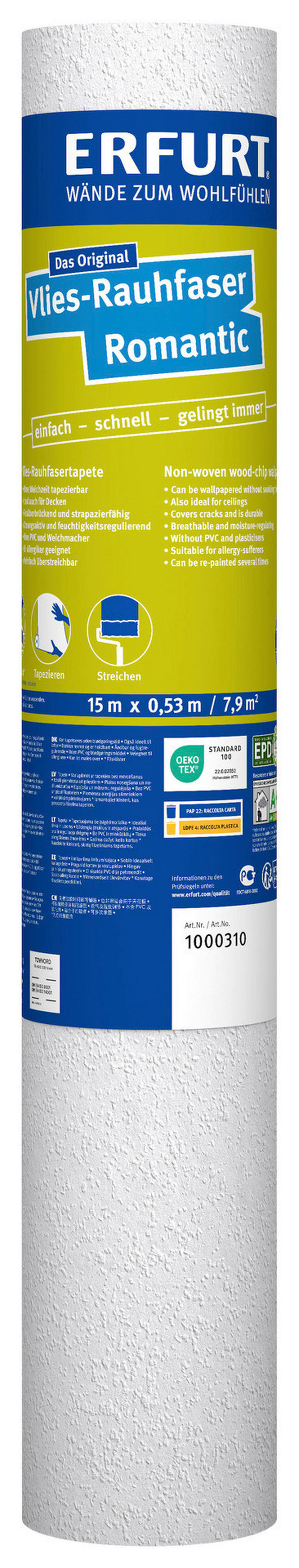 Erfurt Rauhfaser Romantic weiß B/L: ca. 53x1500 cm strukturiert Romantic - weiß (53,00/1500,00cm) - Erfurt