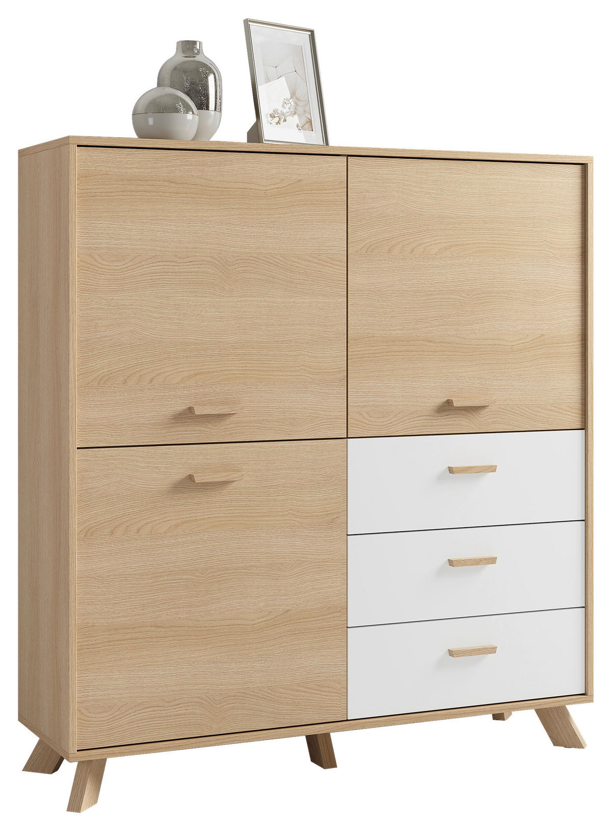 Highboard BASTIAN Eiche weiß B/H/T: ca. 120x131x36,5 cm BASTIAN - Eiche/weiß (120,00/131,00/36,50cm) - byLIVING