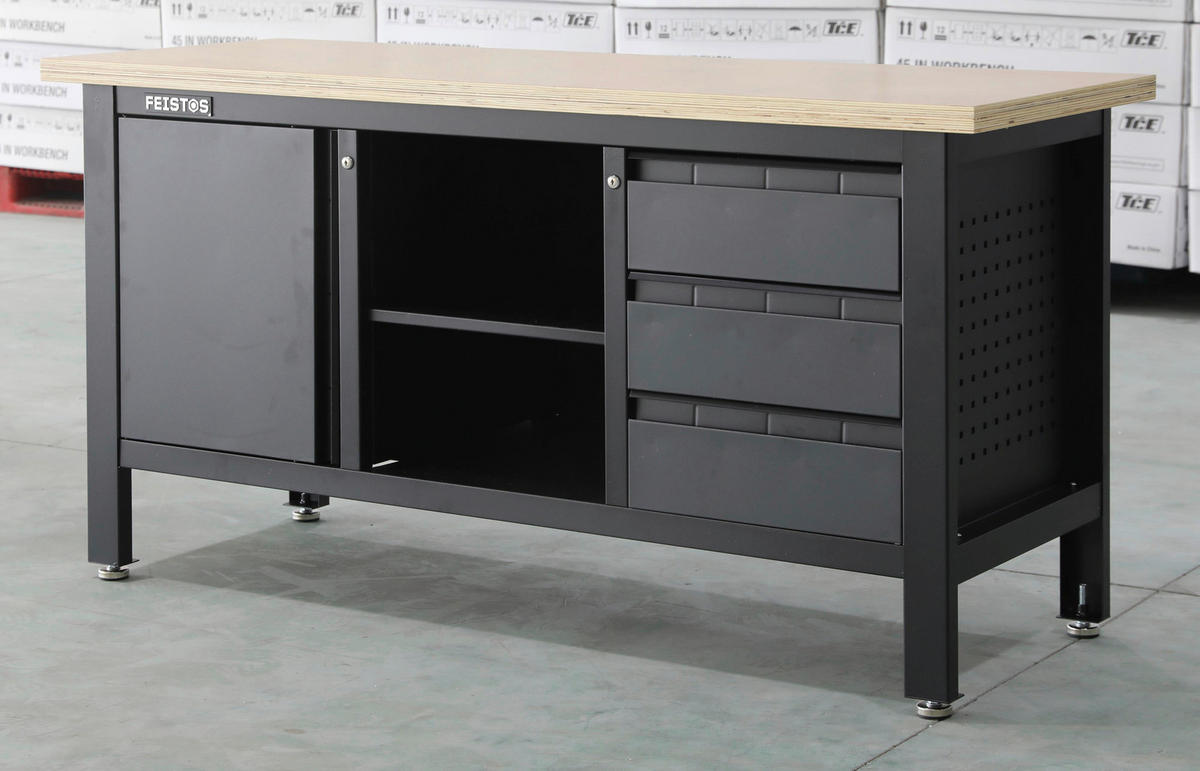Feistos Werkbank Heros anthrazit Metall B/H/L: ca. 169x87x60 cm Heros - schwarz/anthrazit (60,00/169,00/87,00cm) - Feistos