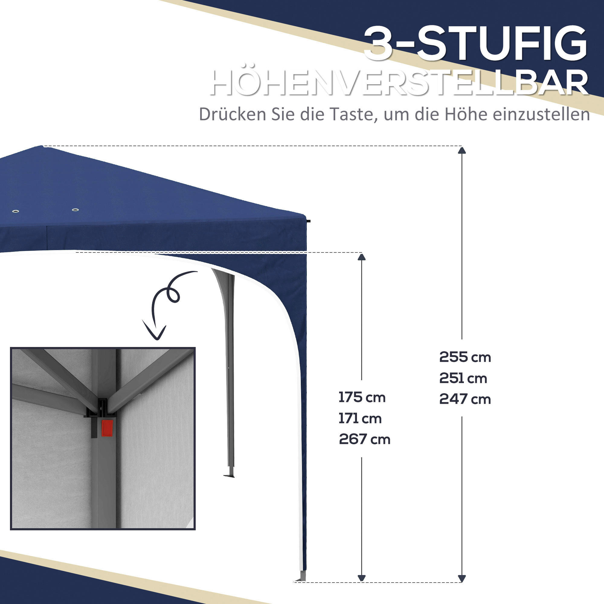 Thumbnail - Outsunny Pavillon blau Polyester-Mischgewebe B/H/L: ca. 295x255x295 cm