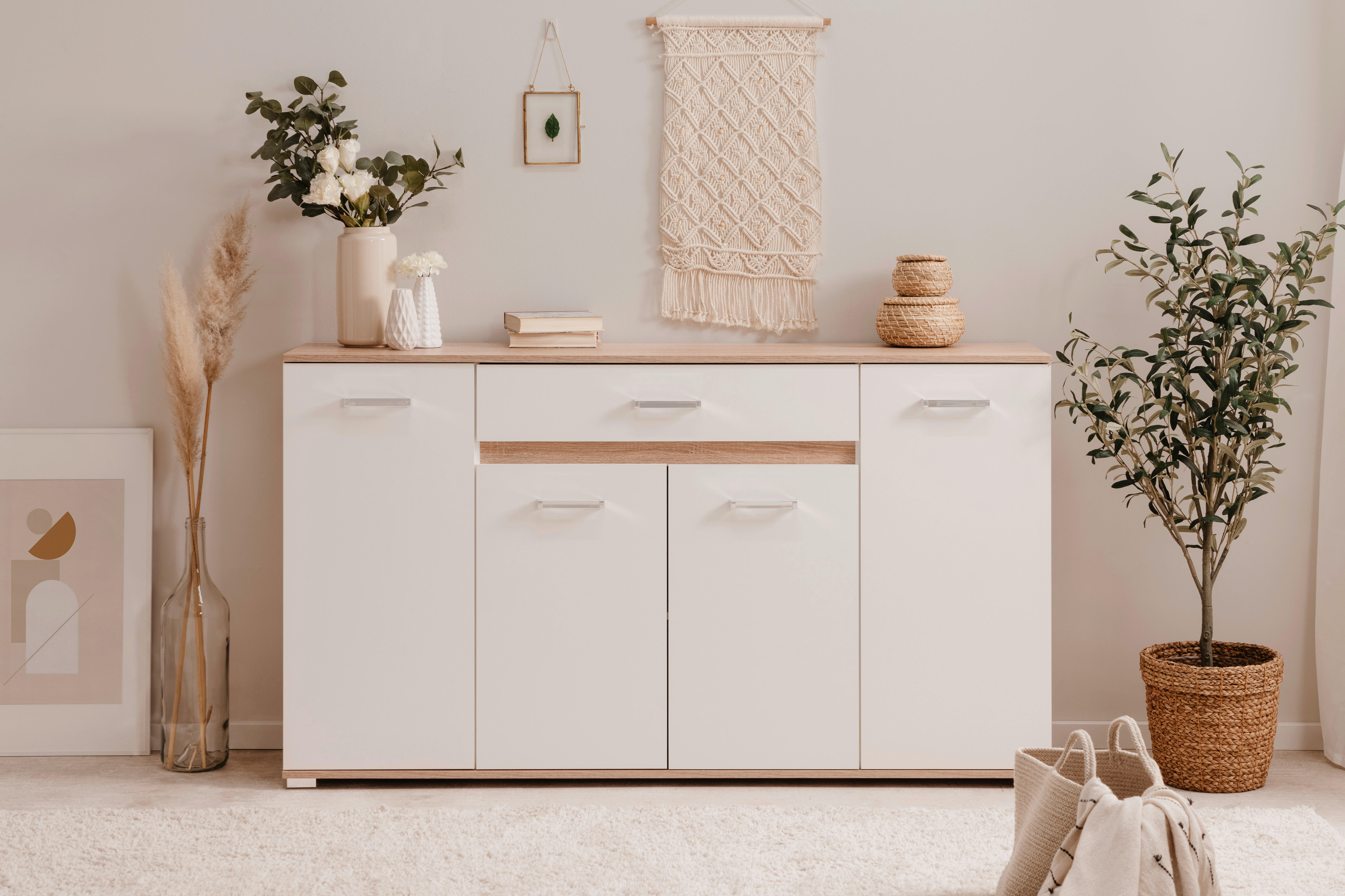 Sideboard Volos Eiche Sonoma Nachbildung weiß B/H/T: ca. 160x90x38 cm Volos - Eiche/weiß (160,00/90,00/38,00cm)