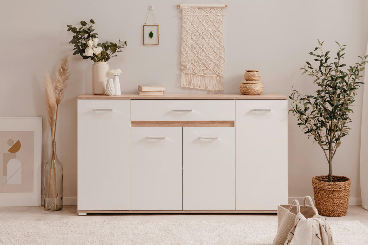 Sideboard Volos Eiche Sonoma Nachbildung weiß B/H/T: ca. 160x90x38 cm Volos - Eiche/weiß (160,00/90,00/38,00cm)