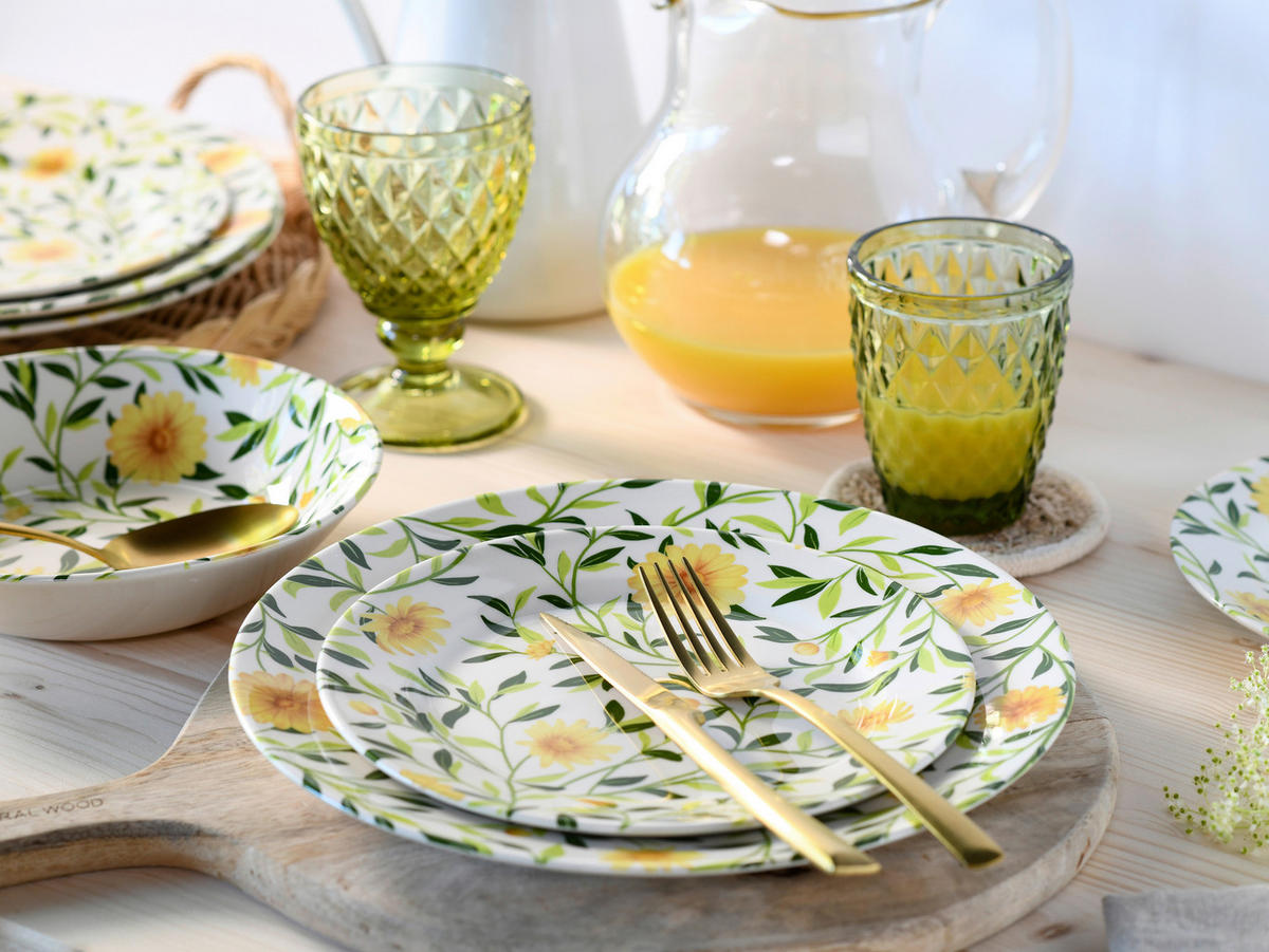 CreaTable Tafelservice Amarilla gelb Steingut 12 tlg. Amarilla - gelb - CreaTable