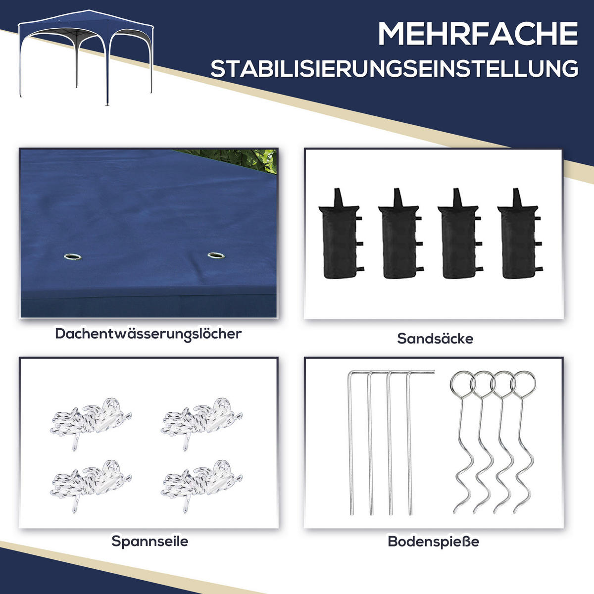 Outsunny Pavillon blau Polyester-Mischgewebe B/H/L: ca. 295x255x295 cm Pavillon - blau (295,00/295,00/255,00cm) - Outsunny