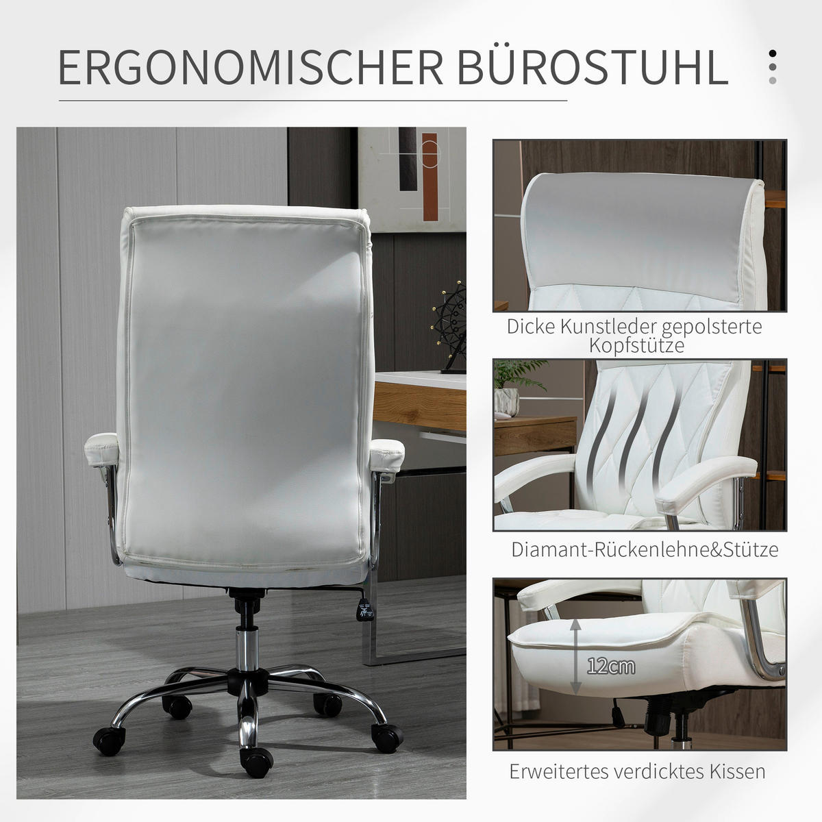 Drehstuhl 921-473WT weiß 921-473WT - weiß (66,00/121,00/69,00cm) - Vinsetto