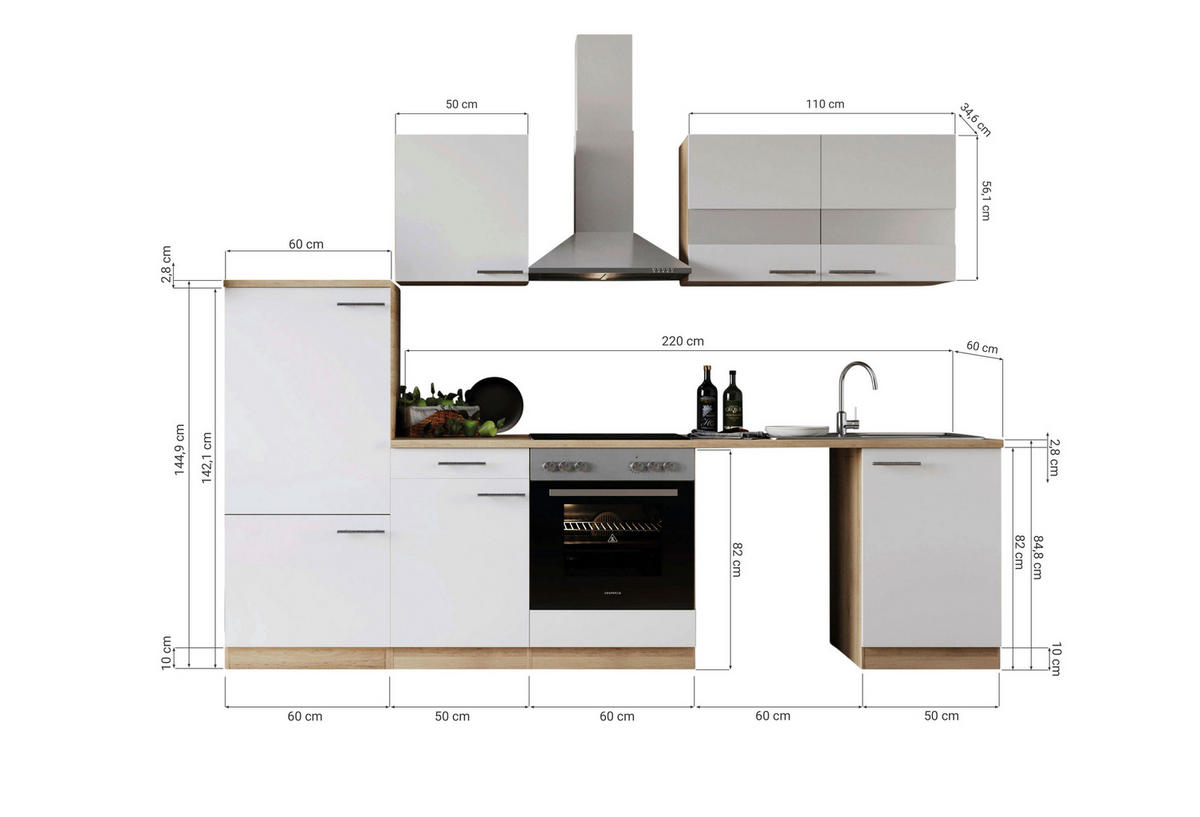 Respekta Küchenblock Merle grau B/H/T: ca. 280x200x60 cm Merle - Eiche/grau (280,00/200,00/60,00cm) - Respekta