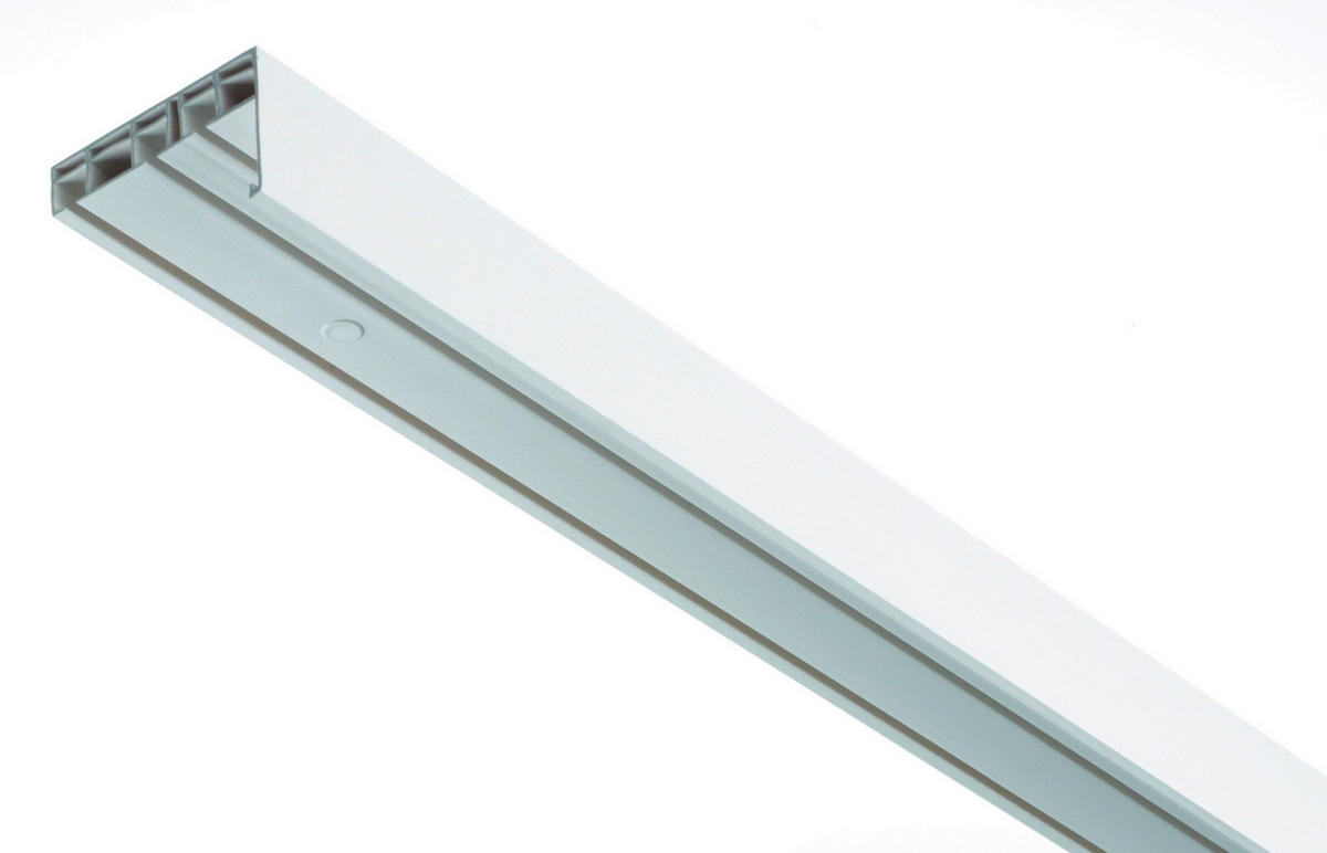 Boviva Gardinenschiene mit Blende weiß Kunststoff L: ca. 150 cm 3.0 Läufe Schiene_mit_Blende_3lfg. - weiß (150,00cm) - Boviva