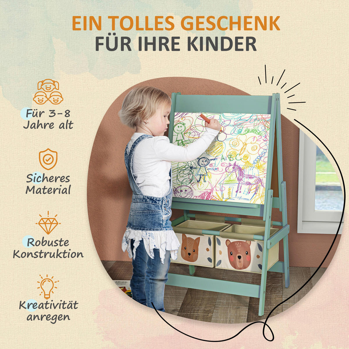 AIYAPLAY Kindertafel B/H/L: ca. 46,5x93x54 cm Kindertafel - grün (54,00/46,50/93,00cm) - AIYAPLAY